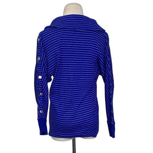 Rafaella blue striped long sleeves cowl neck sweater size Medium - Picture 2 of 8